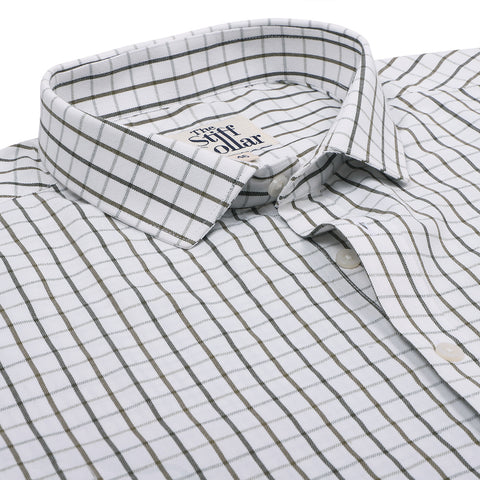 Luthai Prussian Navy Glen Plaid Checks Half Sleeve 2 Ply Giza Cotton Shirt