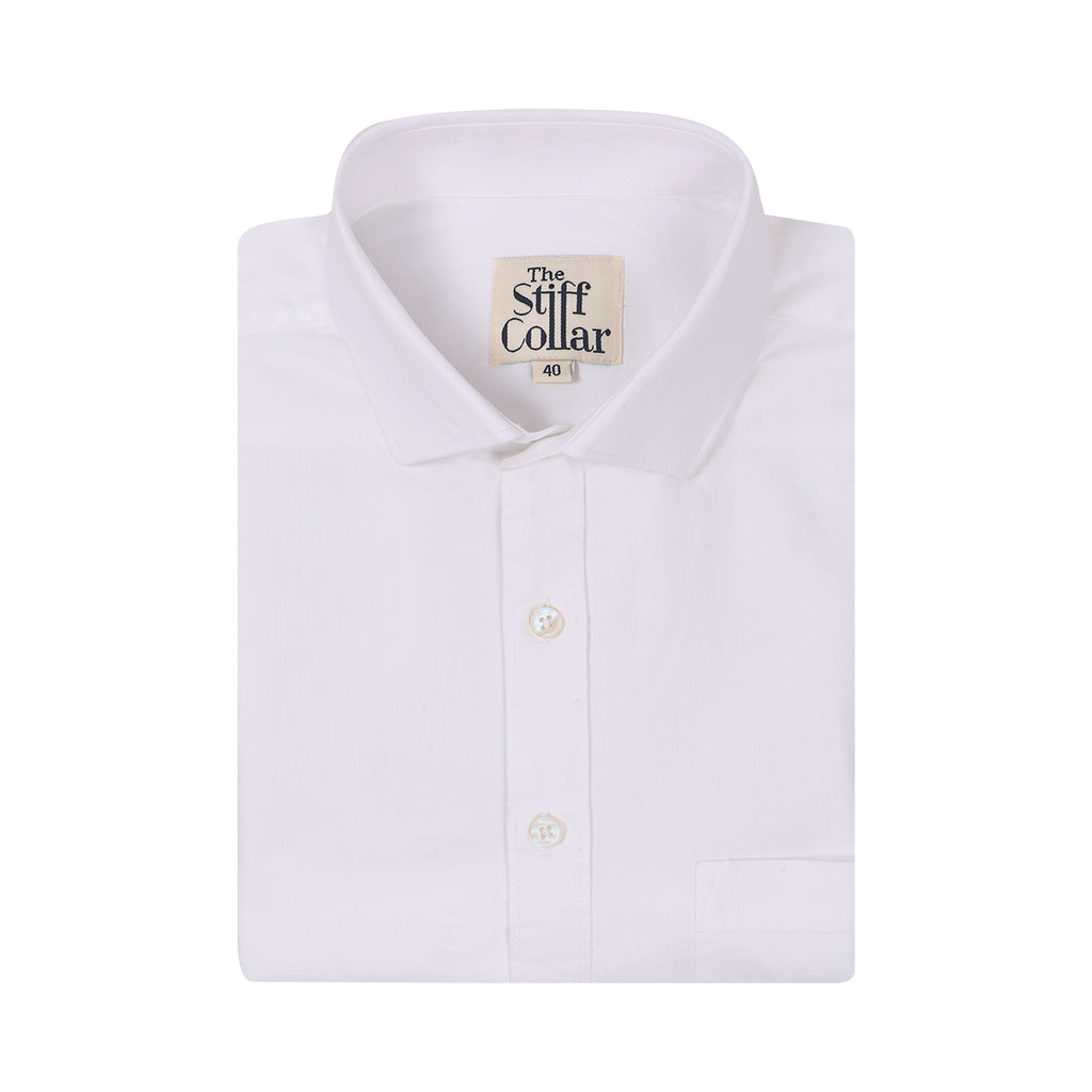 Luthai Premium White Herringbone 2 Ply Giza Cotton Regular Fit Shirt