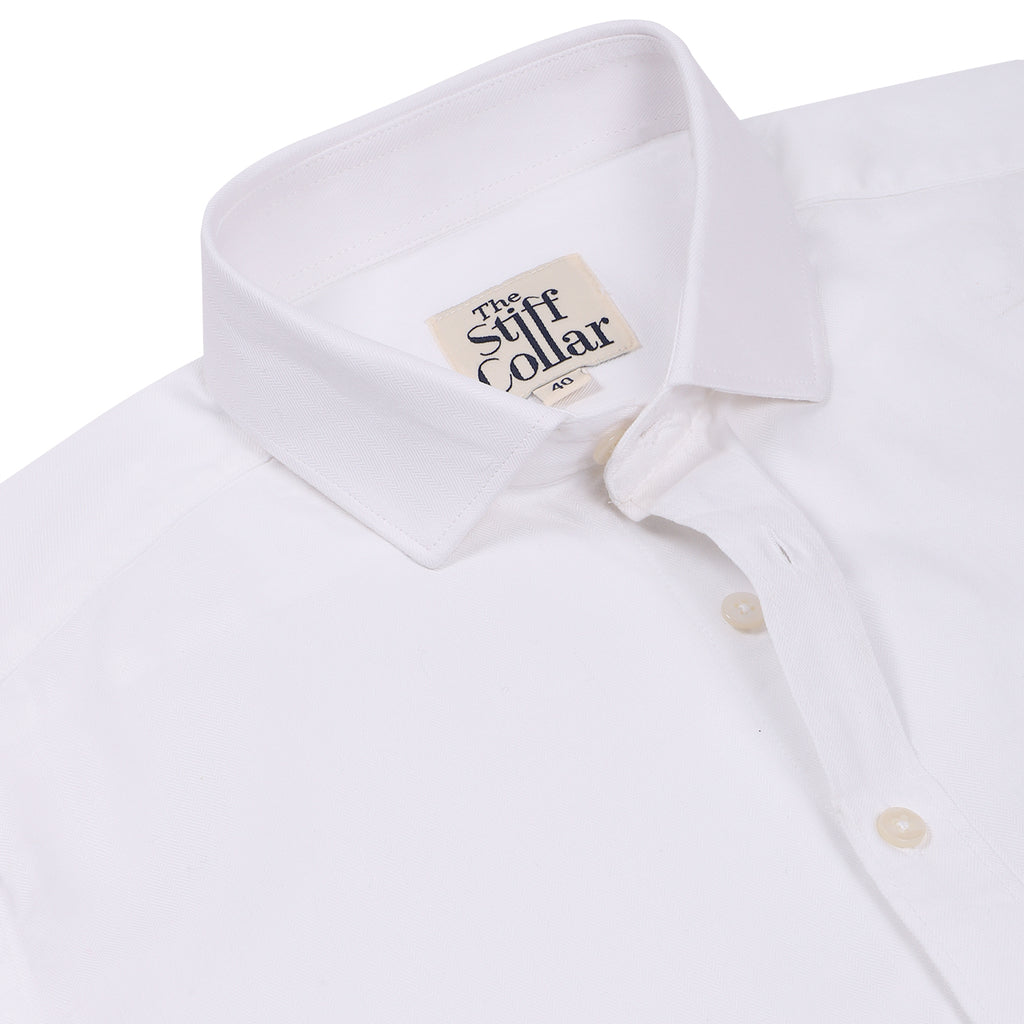 Luthai Premium White Herringbone 2 Ply Giza Cotton Regular Fit Shirt