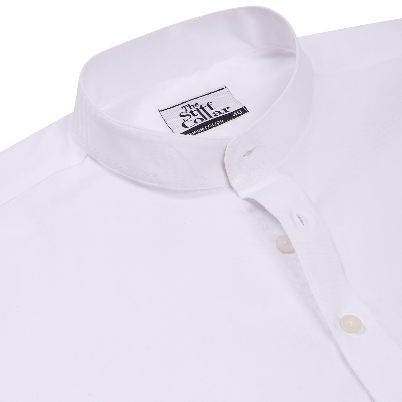 White Herringbone Mandarin Collar 2 Ply Giza Cotton Shirt