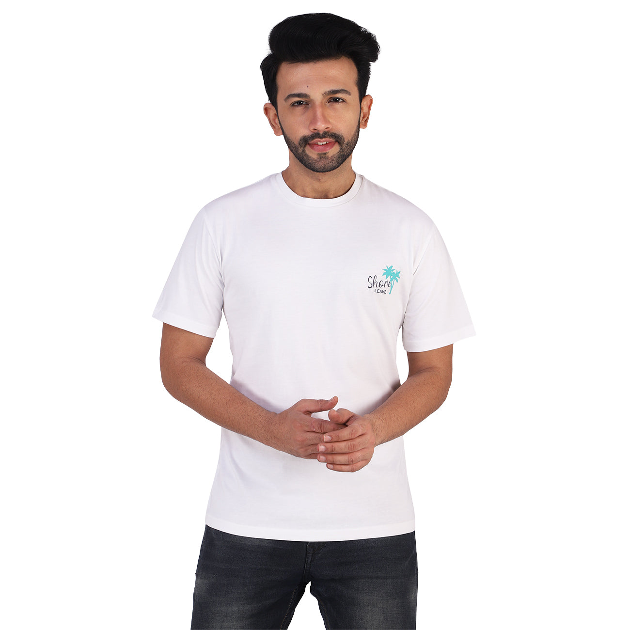 Soft Enzyme Washed Winter White Round Neck Cotton T-shirt