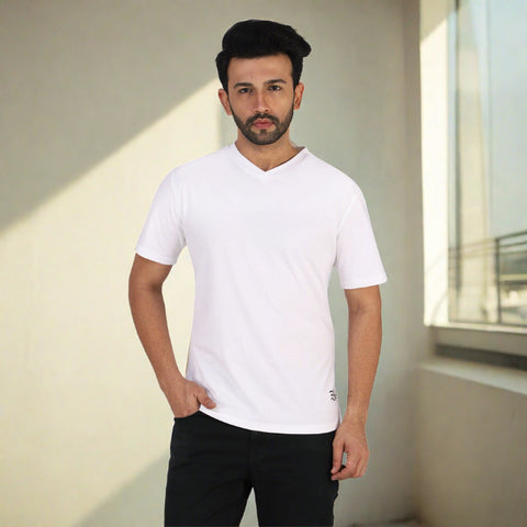 Soft Enzyme Washed Stone Grey V-Neck Cotton T-shirt