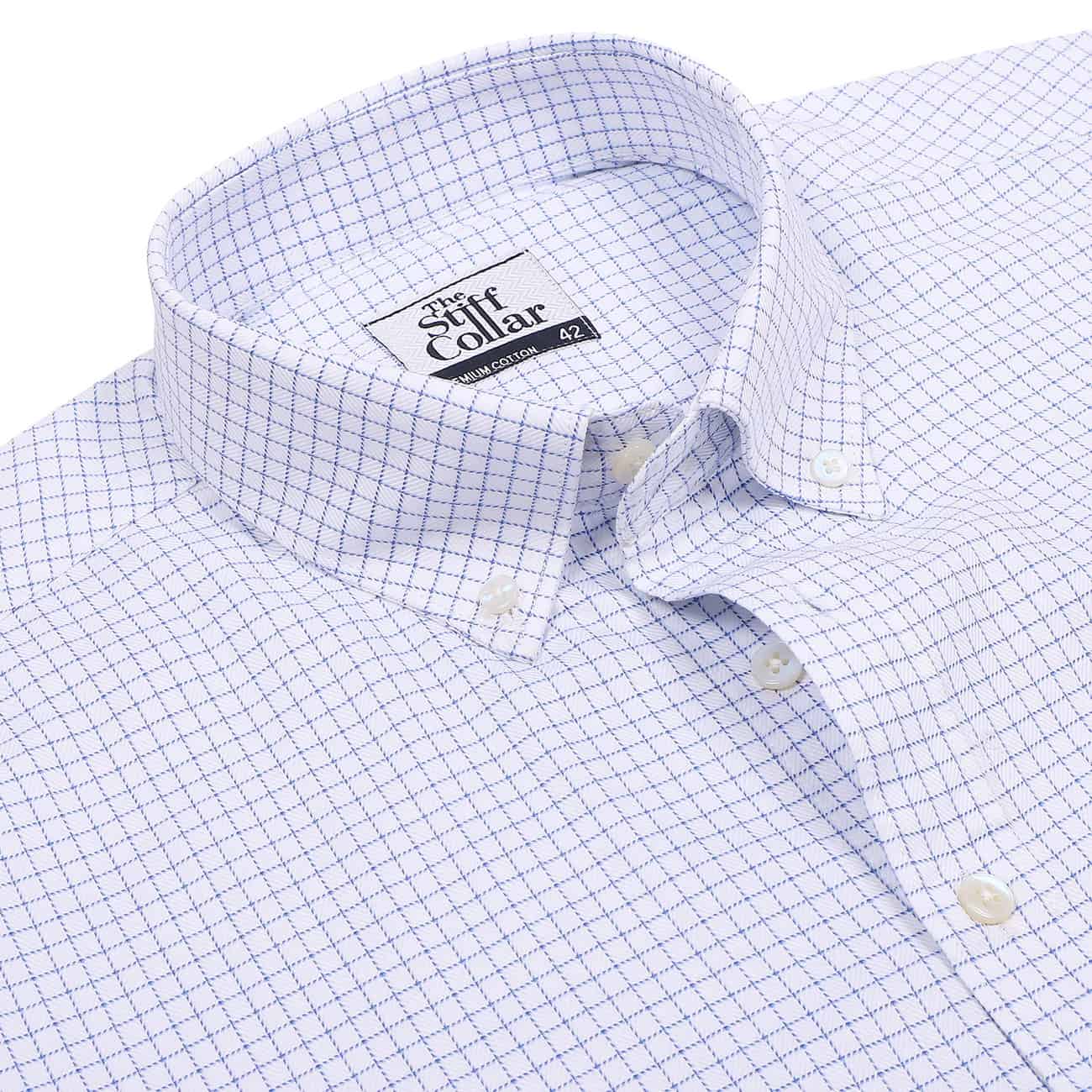 Monti Gulmarg White Herringbone Checks Button Down 2 Ply Giza Cotton Shirt