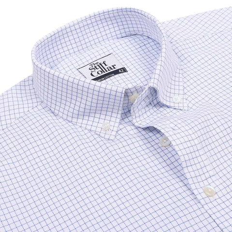 Luthai Prussian Navy Glen Plaid Checks Half Sleeve 2 Ply Giza Cotton Shirt