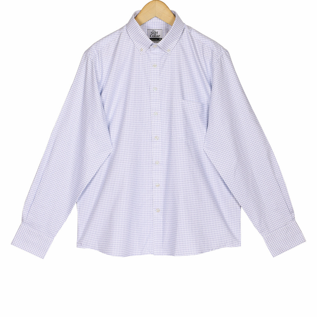 Monti Gulmarg White Herringbone Checks Button Down 2 Ply Giza Cotton Shirt