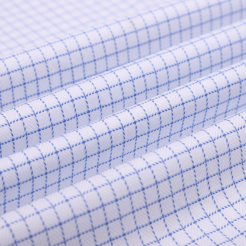 Monti Gulmarg White Herringbone Checks Button Down 2 Ply Giza Cotton Shirt