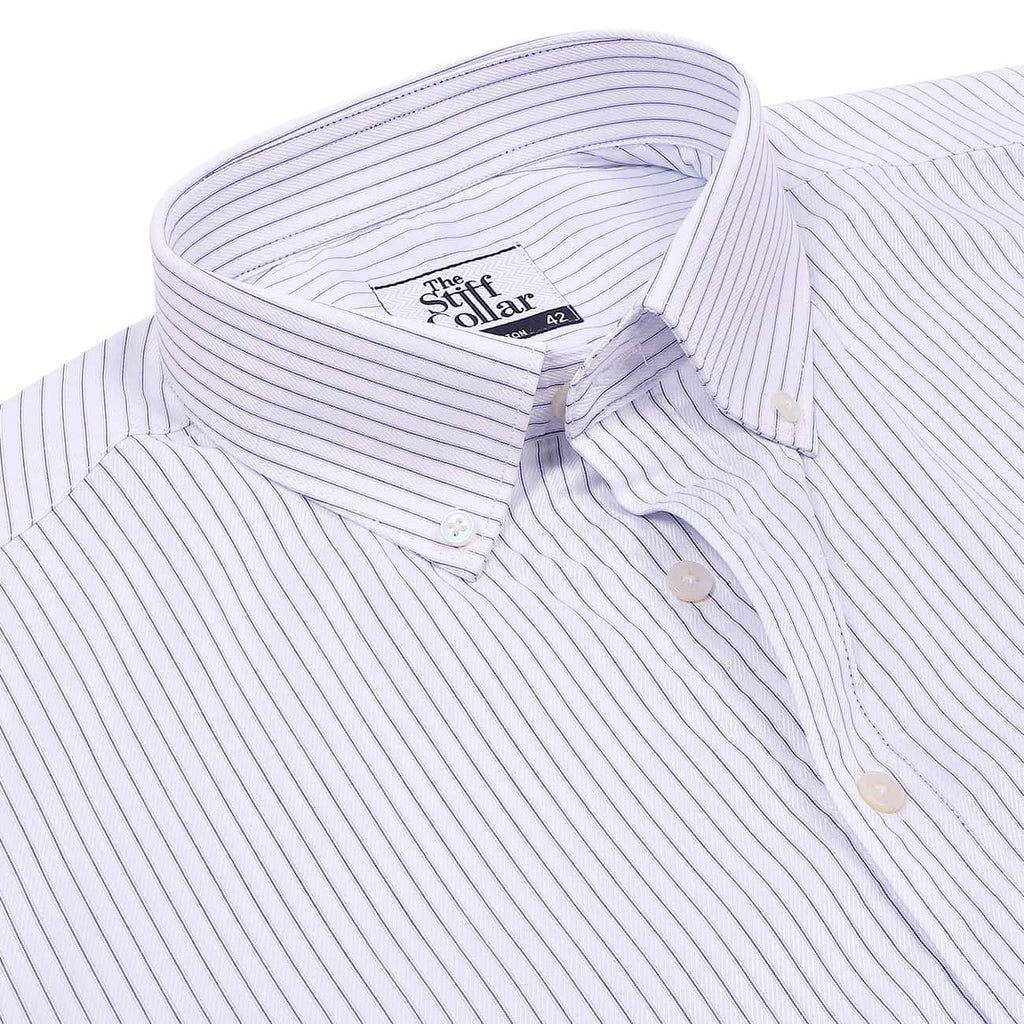 Luthai Blue Stripes on White Twill Button Down 2 Ply Giza Cotton Shirt