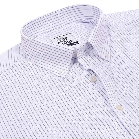 Monti French Navy Blue Stripes Button Down Satin Cotton Shirt