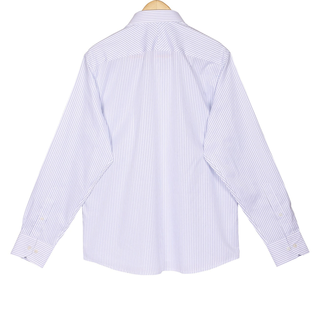Luthai Blue Stripes on White Twill Button Down 2 Ply Giza Cotton Shirt