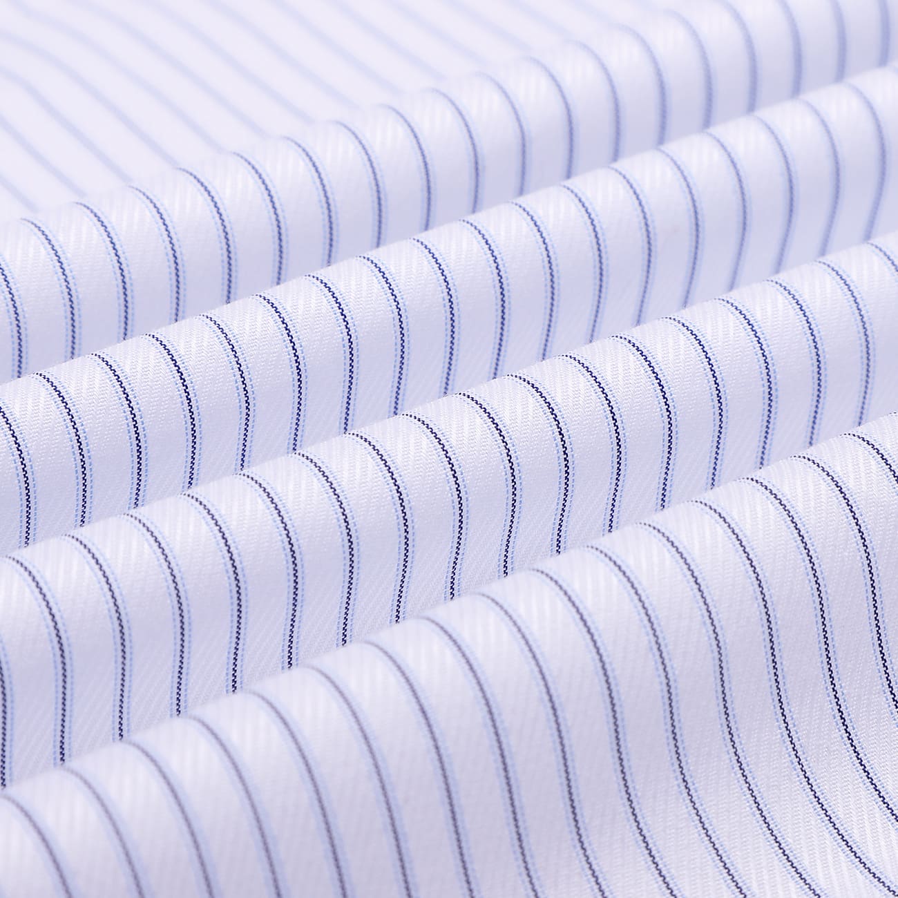Luthai Blue Stripes on White Twill Button Down 2 Ply Giza Cotton Shirt