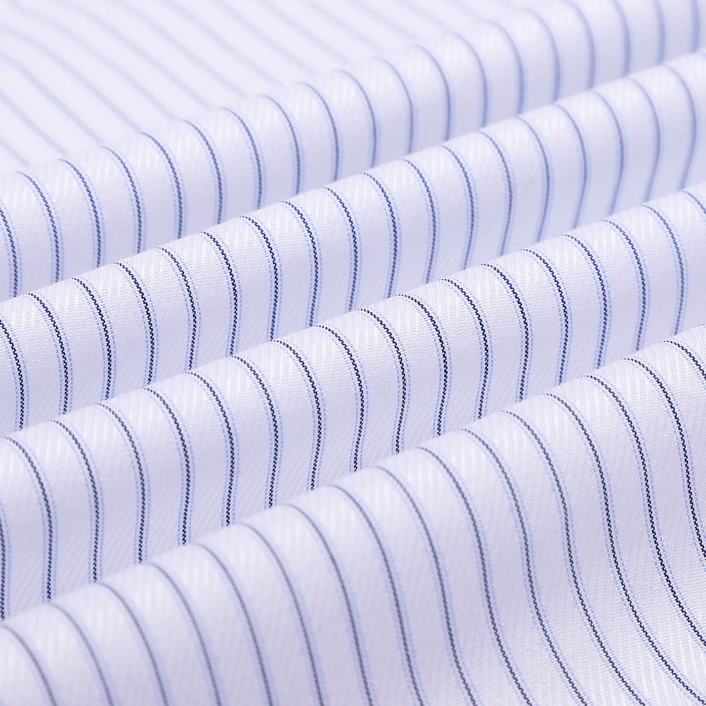 Luthai Blue Stripes on White Twill Button Down 2 Ply Giza Cotton Shirt