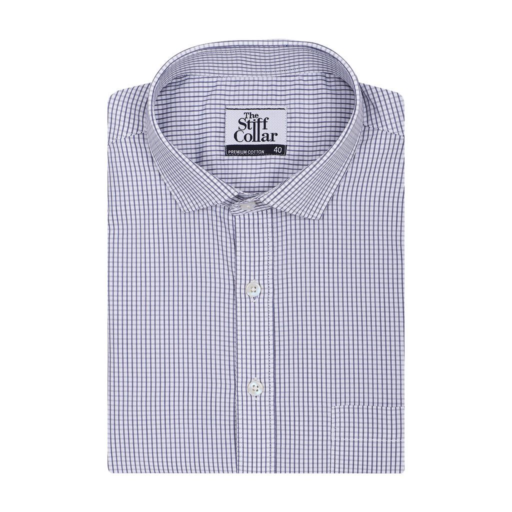 Luthai Premium White Grid Checks 2 Ply Giza Cotton Regular Fit Shirt