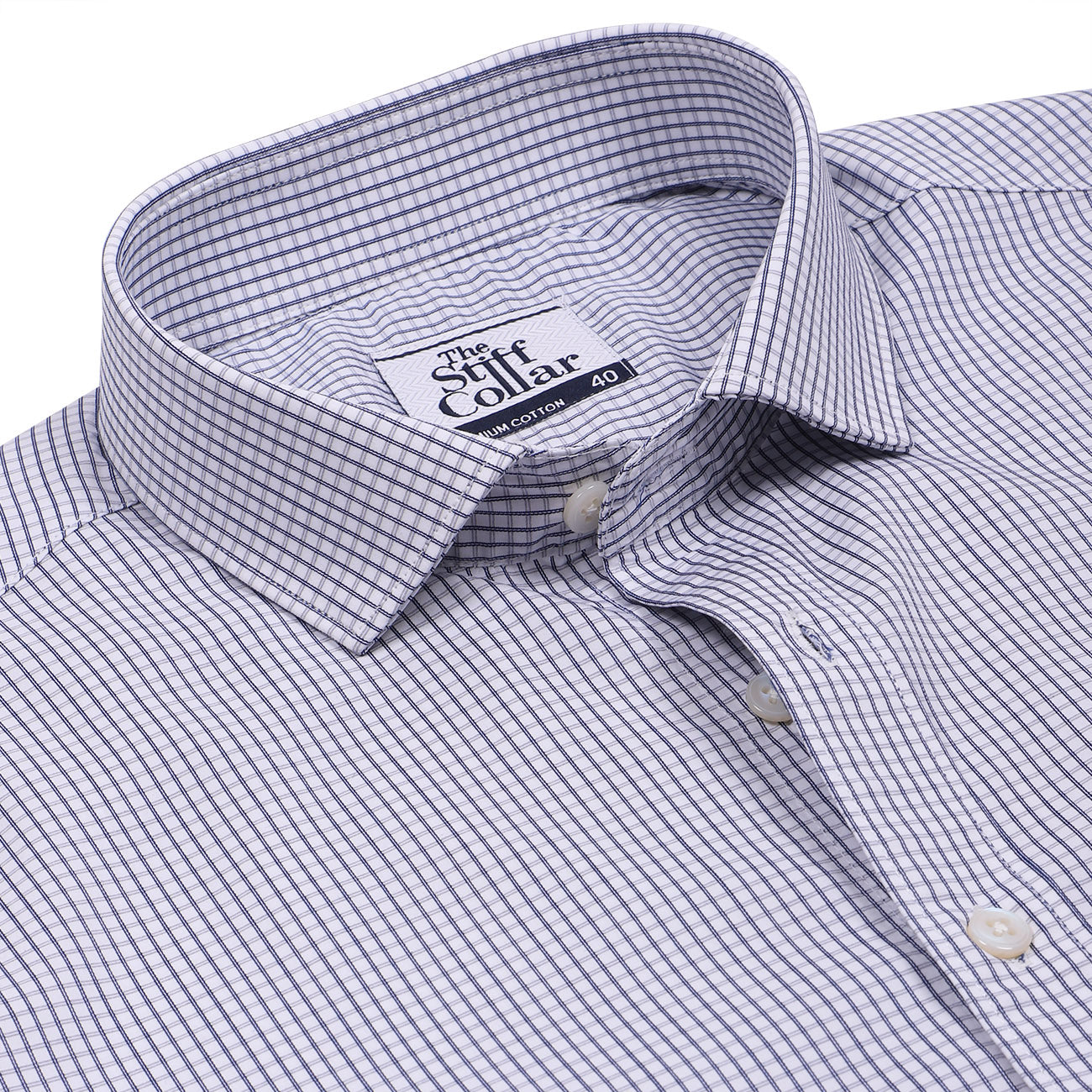 Luthai Premium White Grid Checks 2 Ply Giza Cotton Regular Fit Shirt