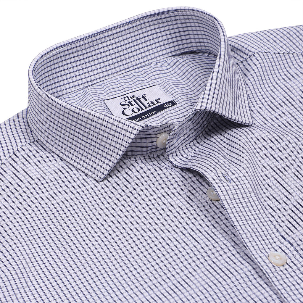 Luthai Premium White Grid Checks 2 Ply Giza Cotton Regular Fit Shirt