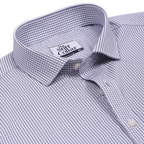 Luthai Prussian Navy Glen Plaid Checks Half Sleeve 2 Ply Giza Cotton Shirt