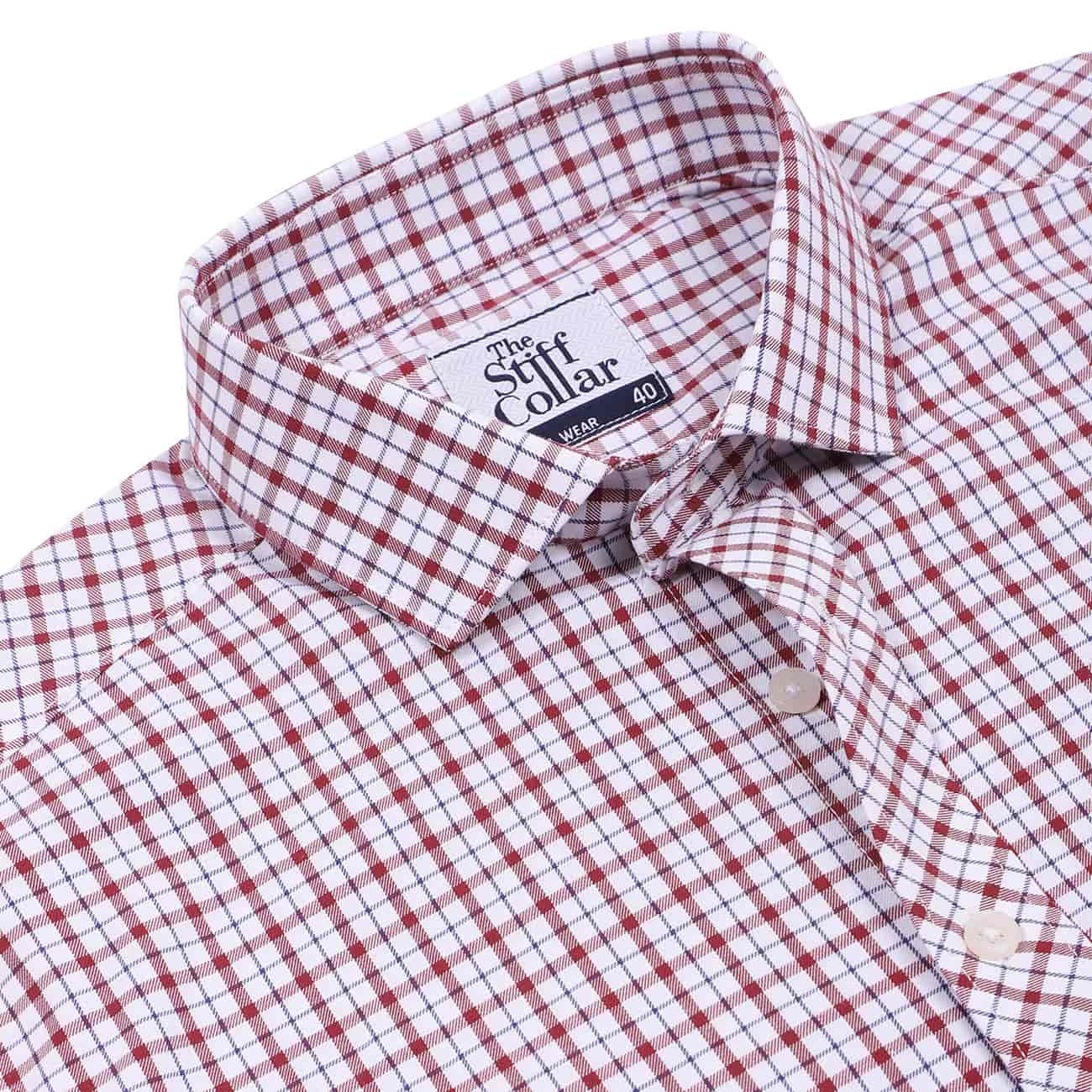 White Red Tattersall Checks Half Sleeves Cotton Shirt