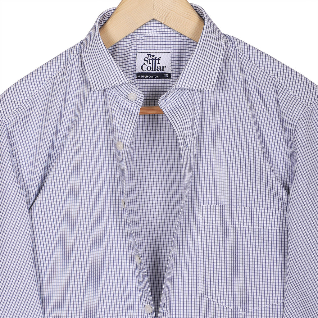 Luthai Premium White Grid Checks 2 Ply Giza Cotton Regular Fit Shirt