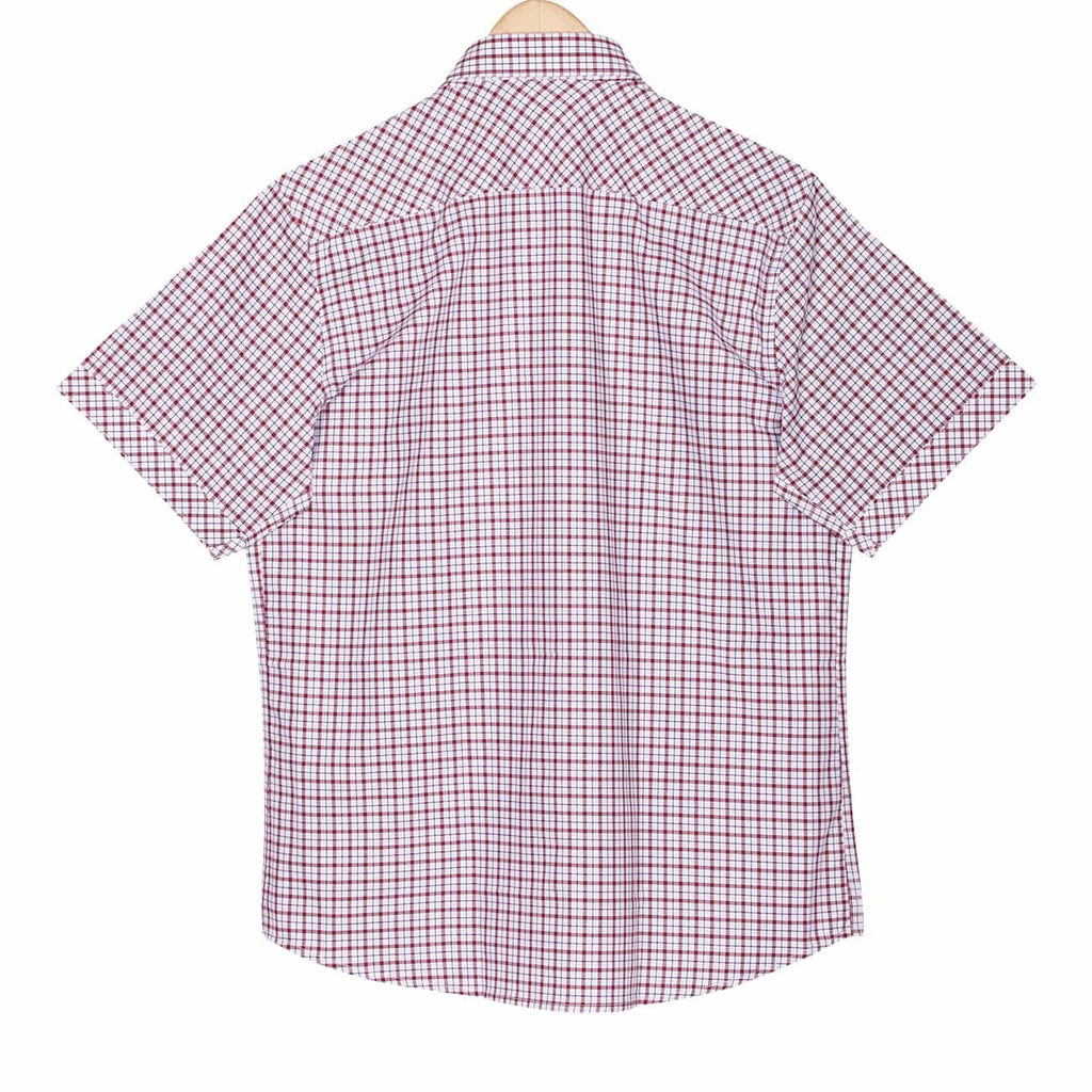 White Red Tattersall Checks Half Sleeves Cotton Shirt