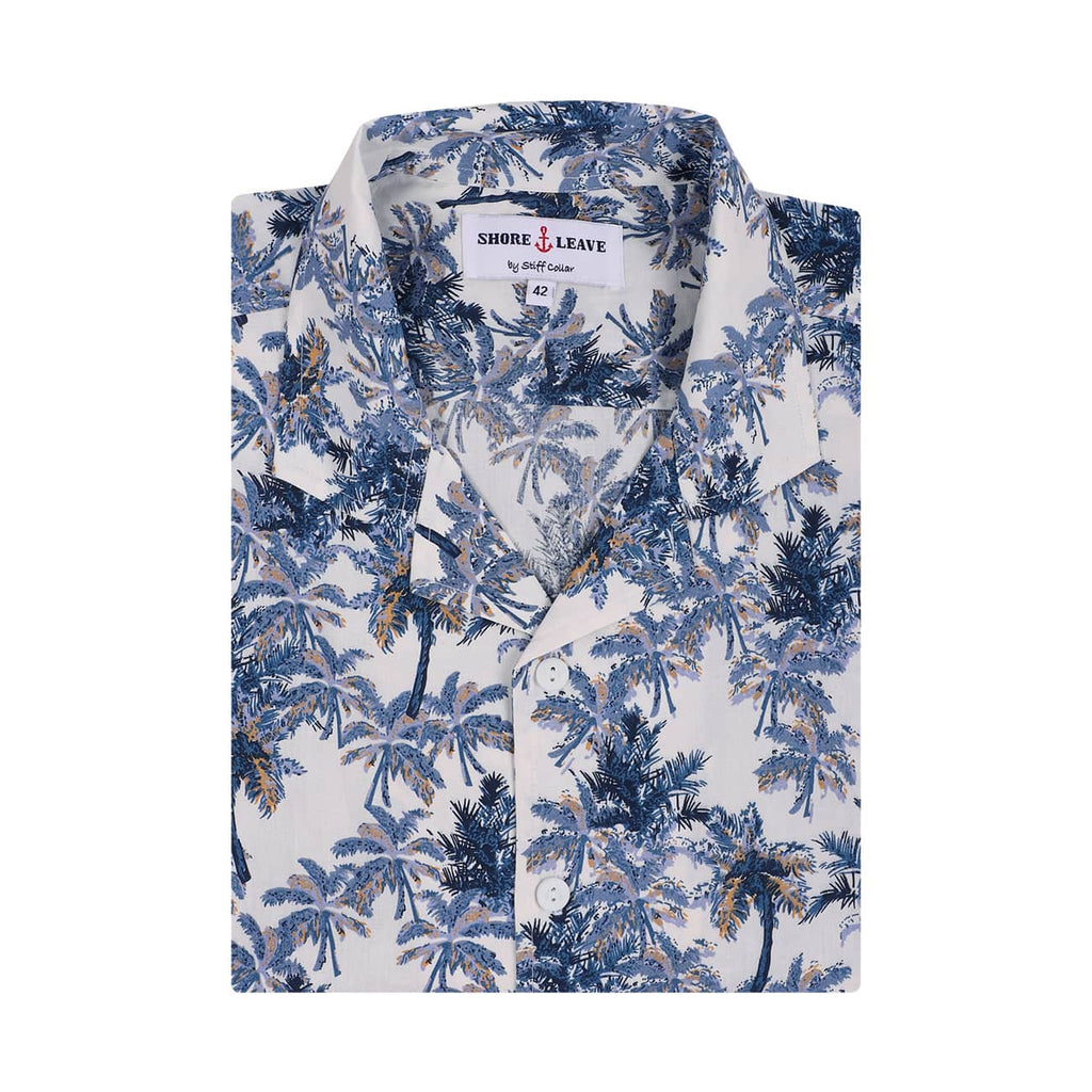 Coconut Tree Print Cuban Collar Beach half Sleeve Shirt