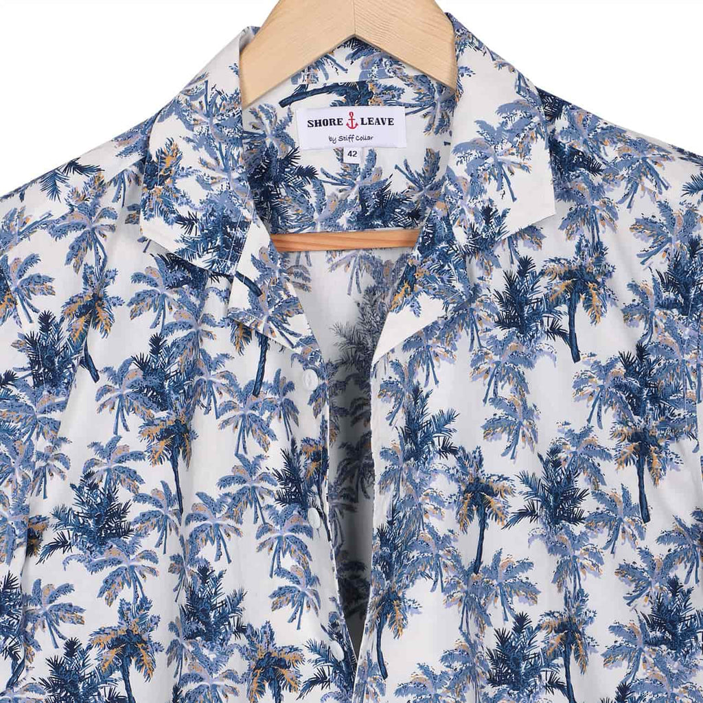Coconut Tree Print Cuban Collar Beach half Sleeve Shirt