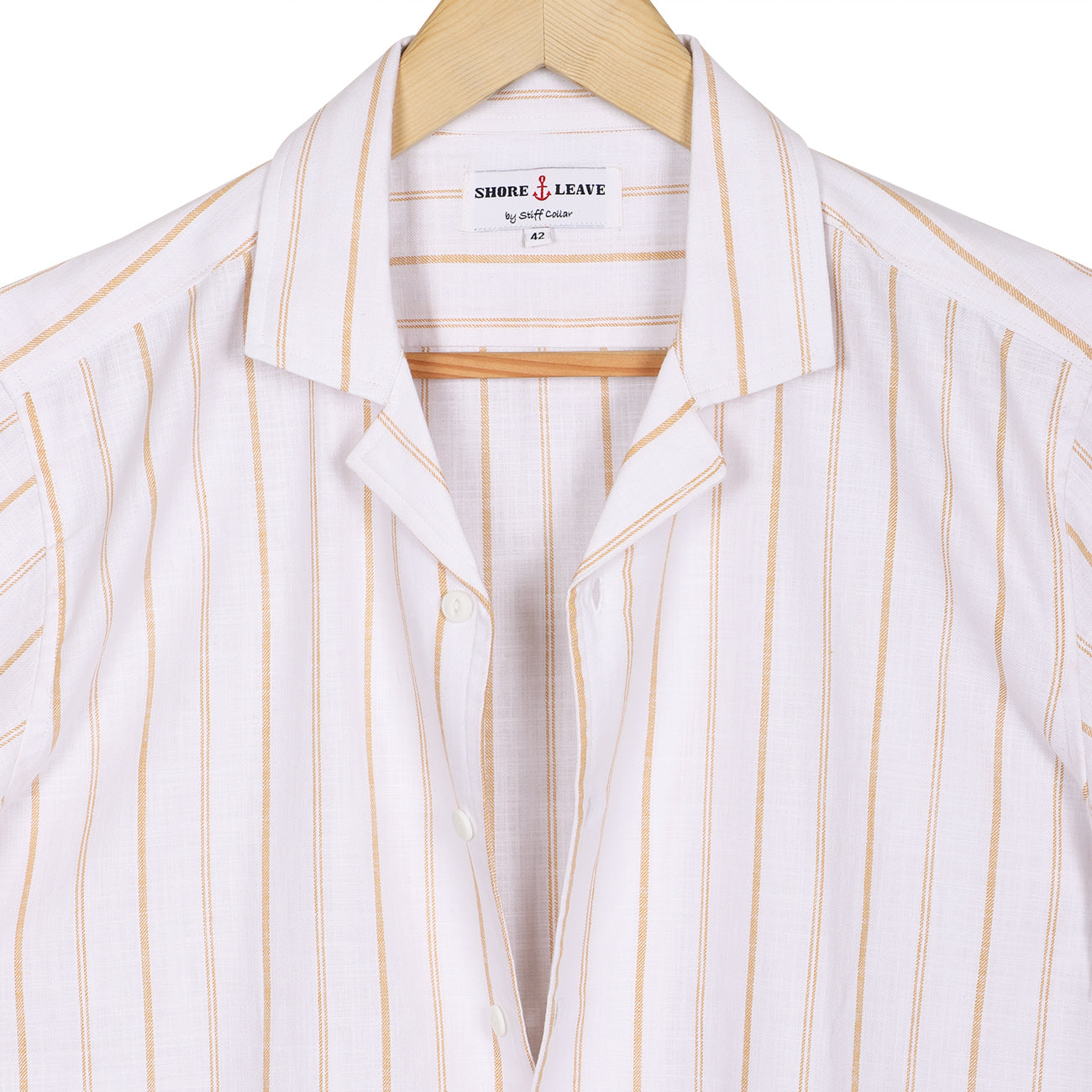 Sand Stripes on White Half Sleeve Linen Cuban Collar Shirt