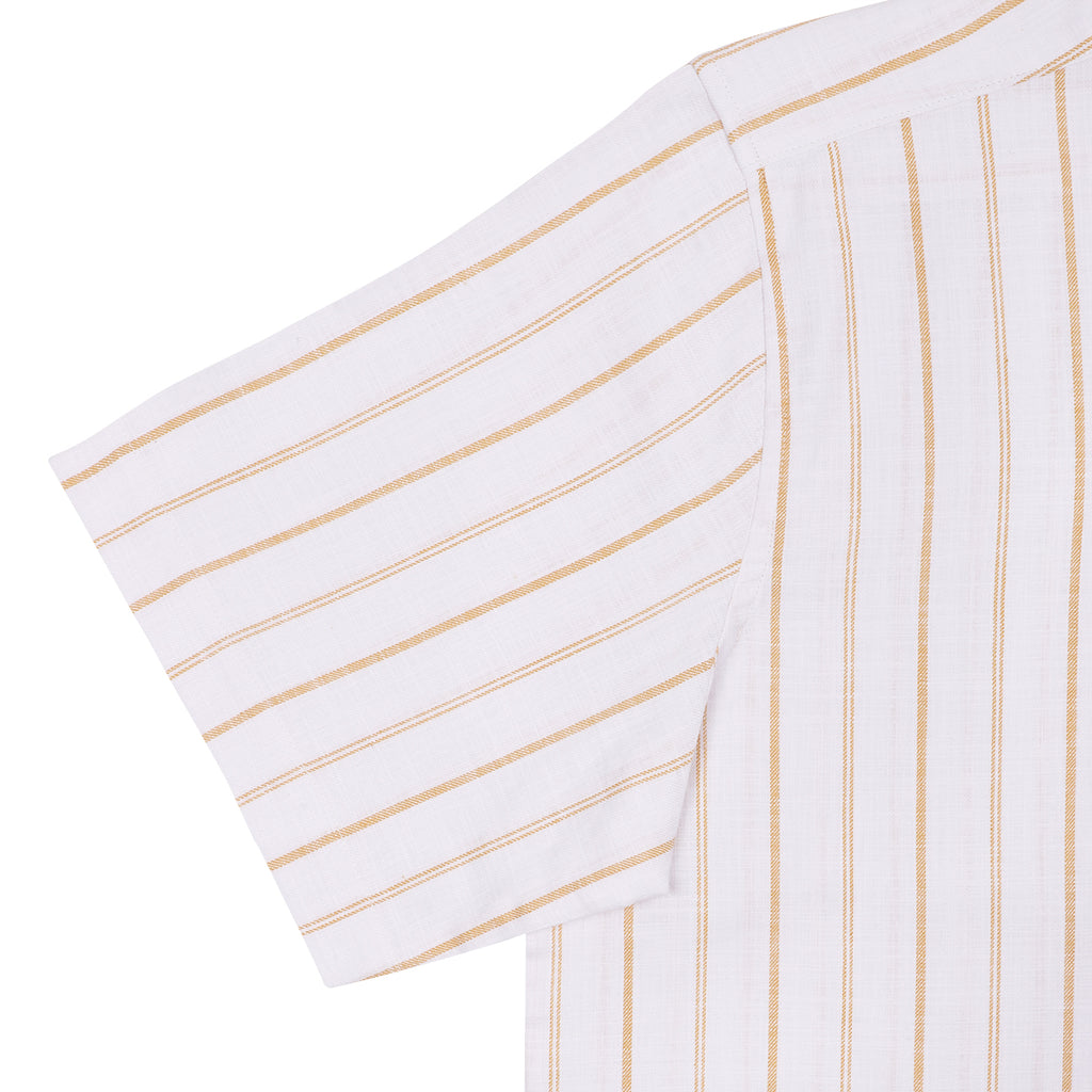 Sand Stripes on White Half Sleeve Linen Cuban Collar Shirt