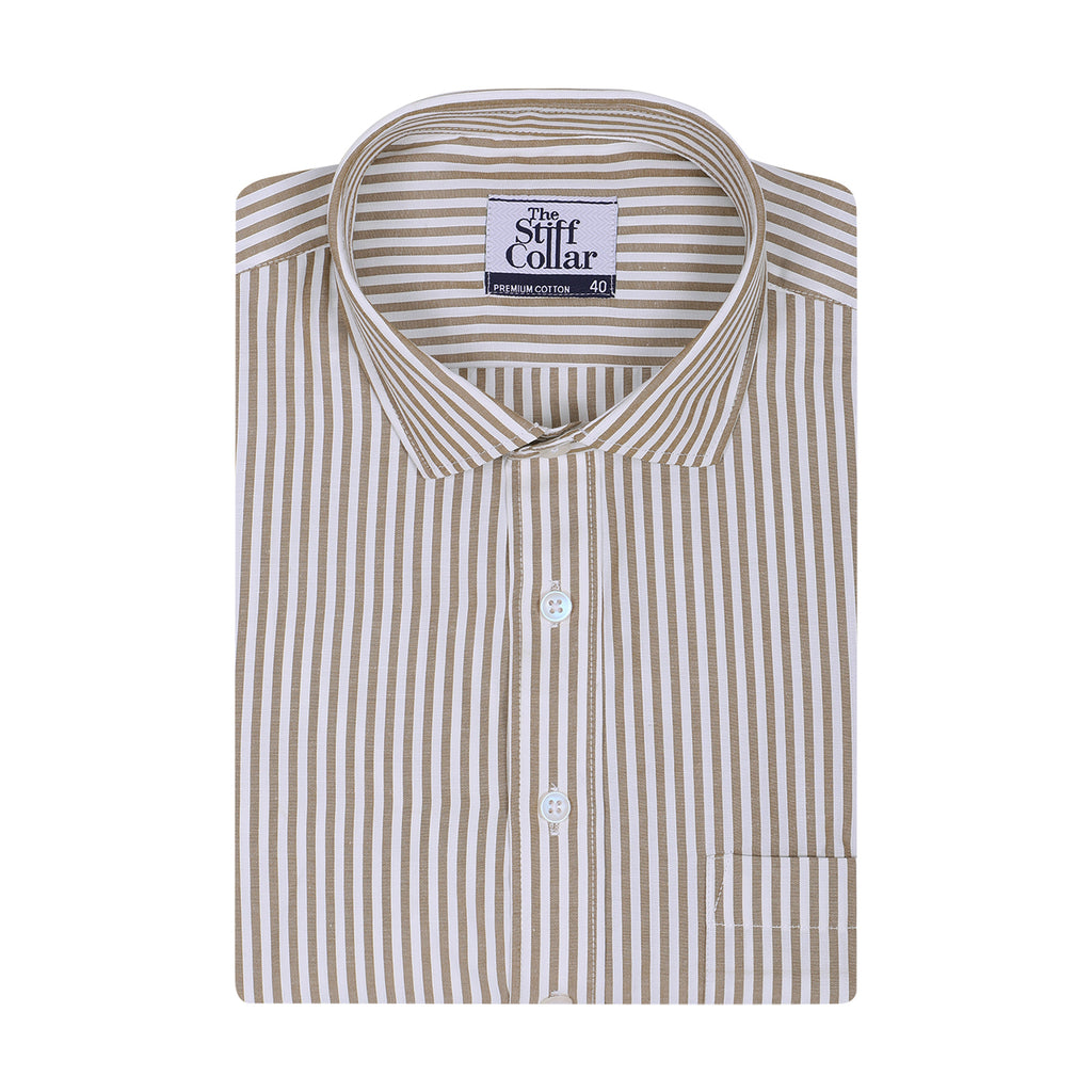 Almond Brown Candy Stripe Cotton Shirt
