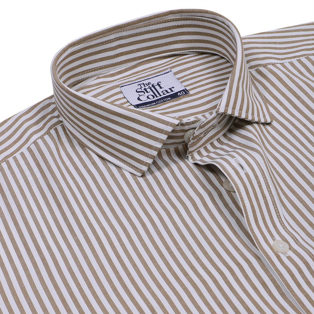 Almond Brown Candy Stripe Cotton Shirt