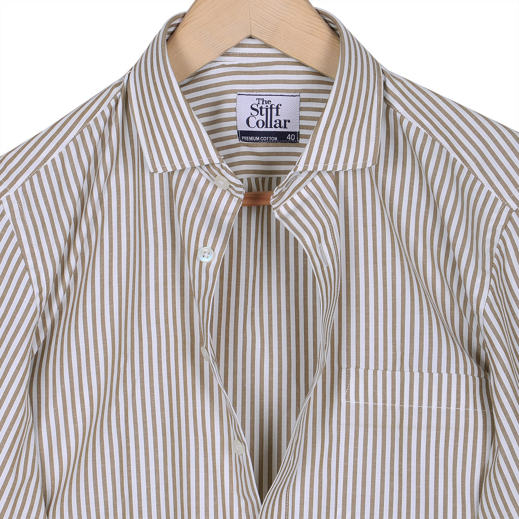Almond Brown Candy Stripe Cotton Shirt