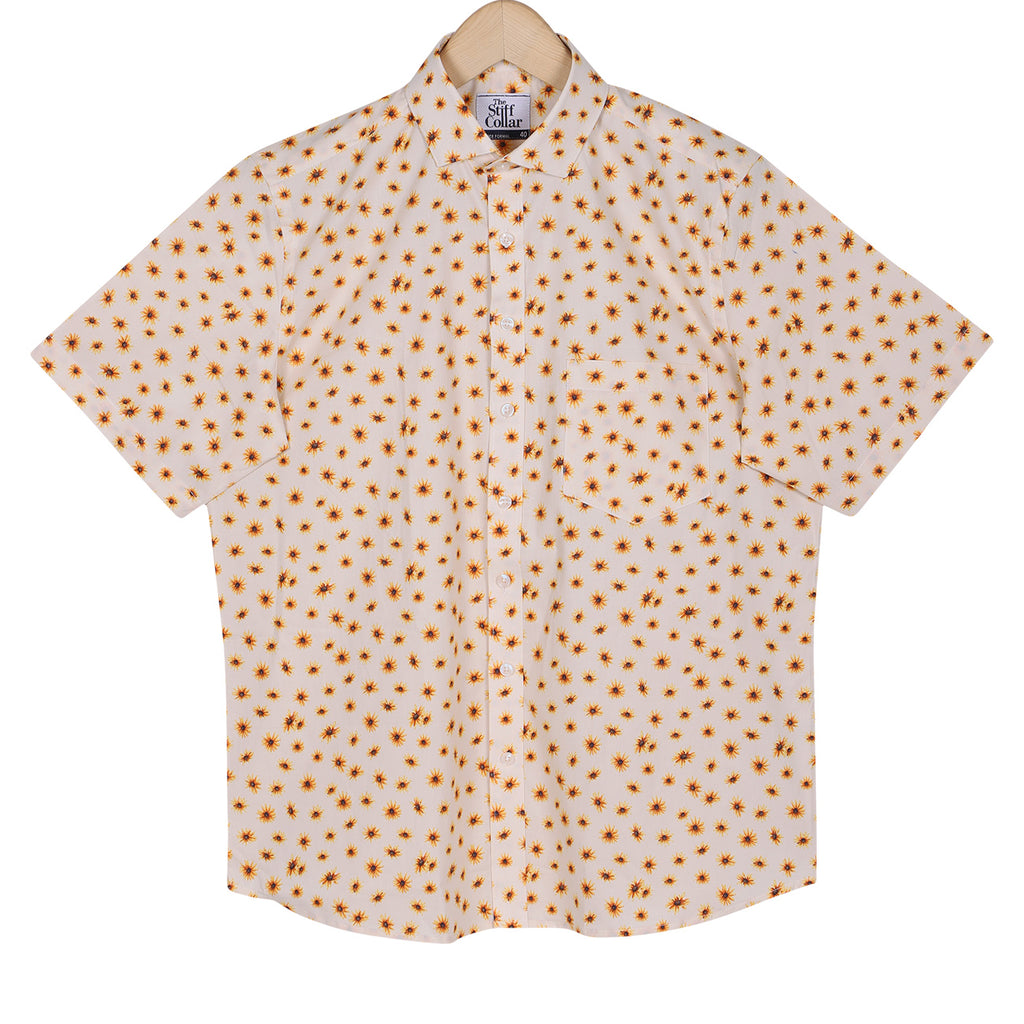 Yellow Valley Flower Poplin Print Half Sleeves Shirt