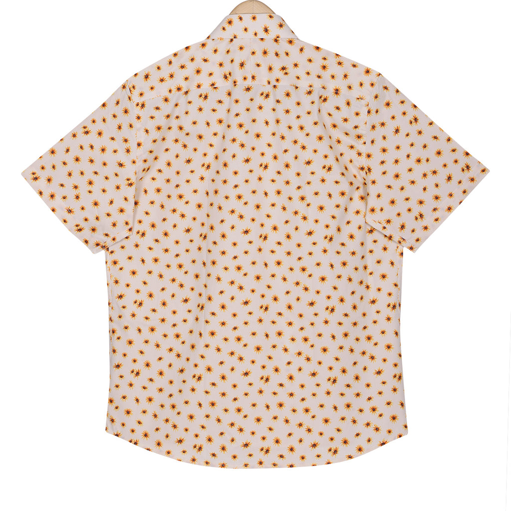 Yellow Valley Flower Poplin Print Half Sleeves Shirt