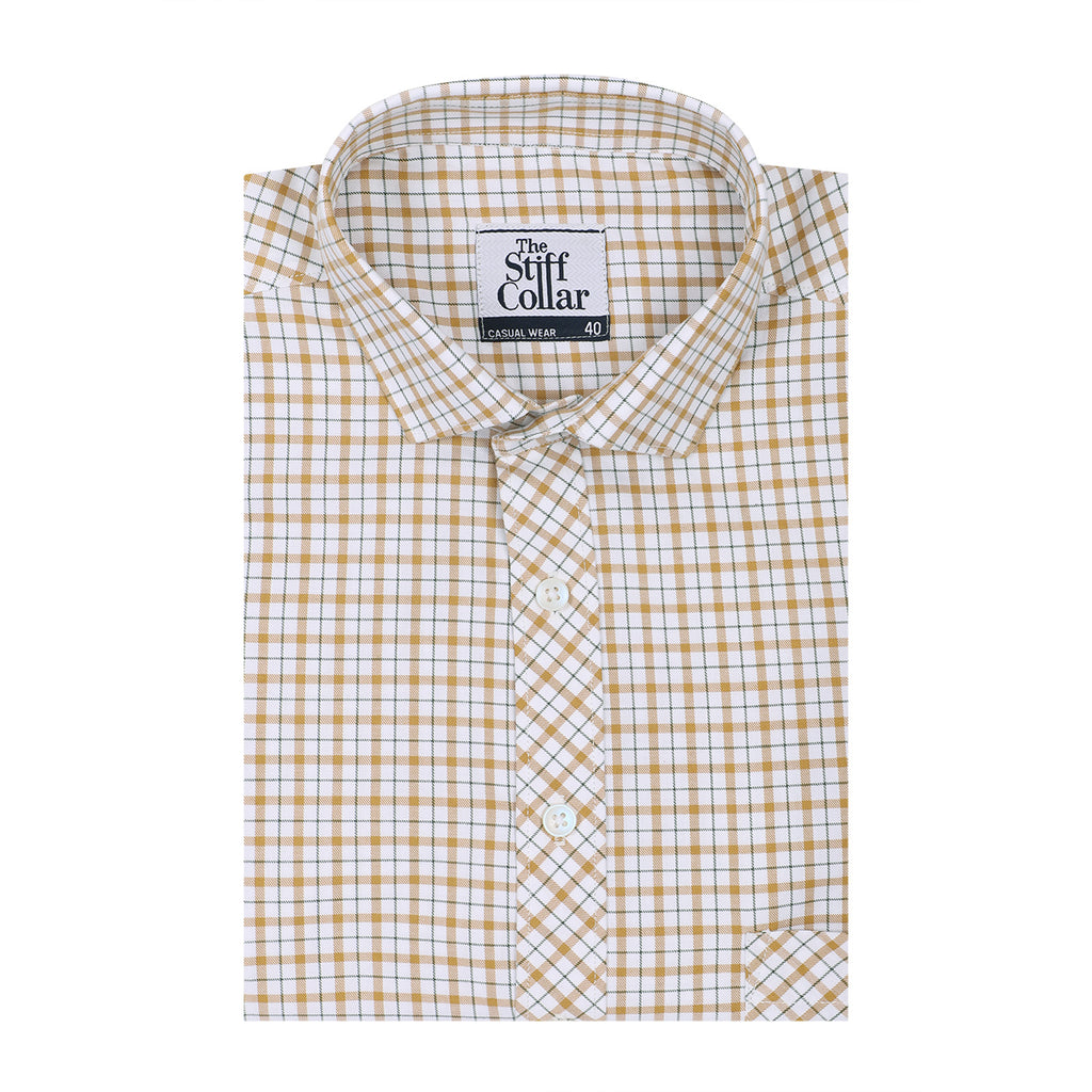 White Orange Tattersall Checks Half Sleeves Cotton Shirt