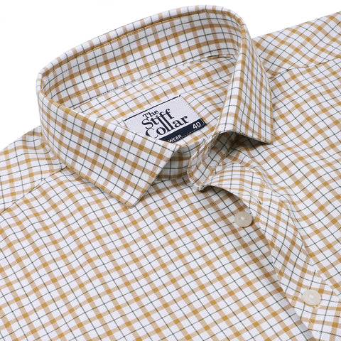 Luthai Prussian Navy Glen Plaid Checks Half Sleeve 2 Ply Giza Cotton Shirt
