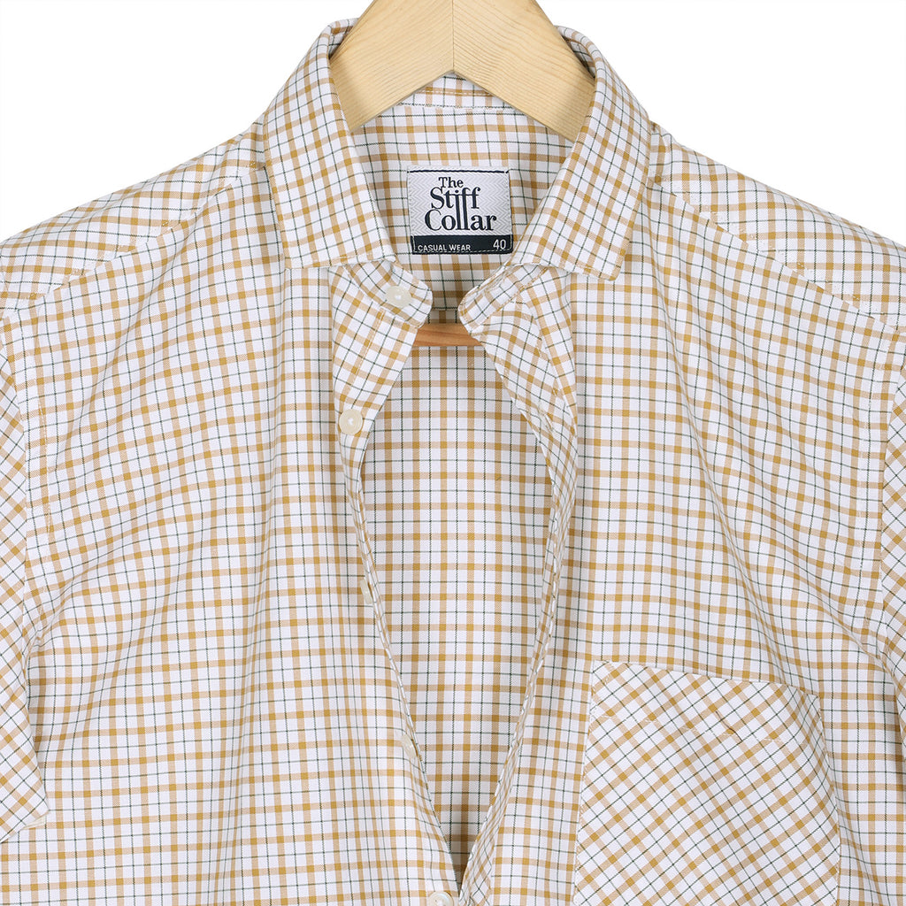 White Orange Tattersall Checks Half Sleeves Cotton Shirt