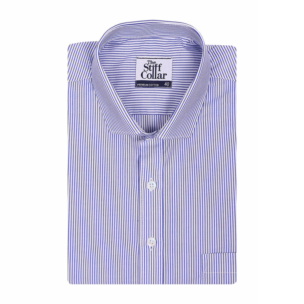 Royal Blue Regent Stripe 2 Ply Giza Cotton Premium Shirt