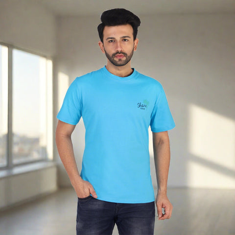 Shore leaves Soft Enzyme Washed Turquoise Blue V-Neck Cotton T-shirt