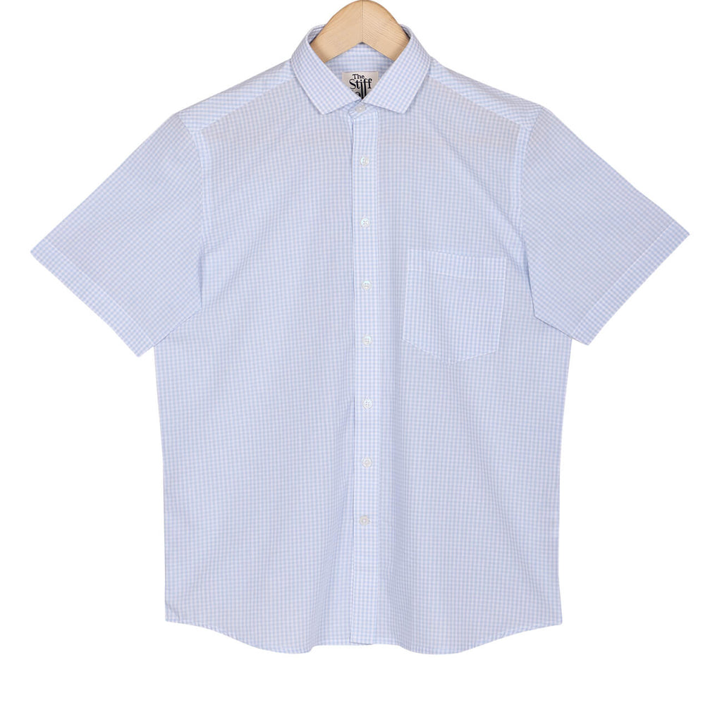 Fog Blue Gingham Regular Fit Half Sleeves Cotton Shirt for Men