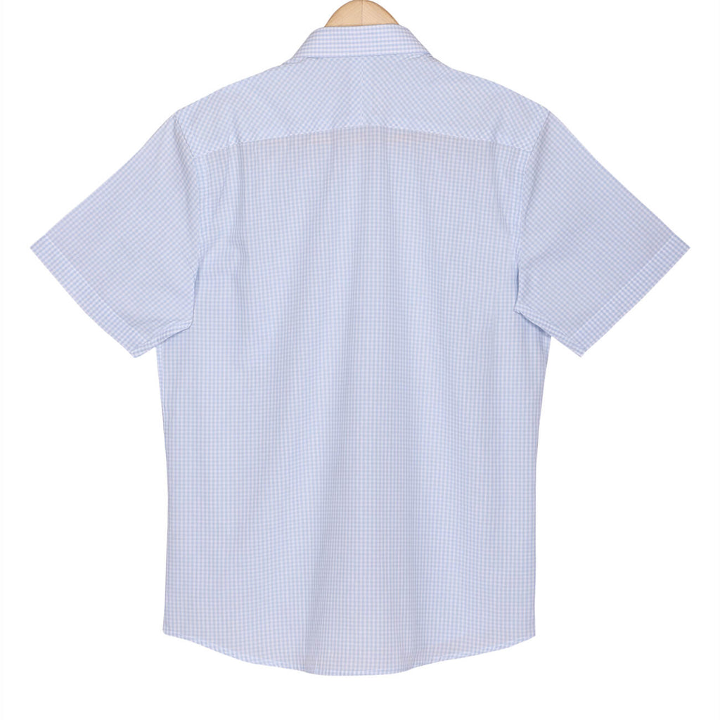 Fog Blue Gingham Regular Fit Half Sleeves Cotton Shirt for Men