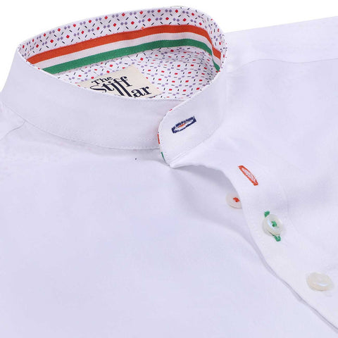Natural White Cotton Linen Mandarin Collar Shirt