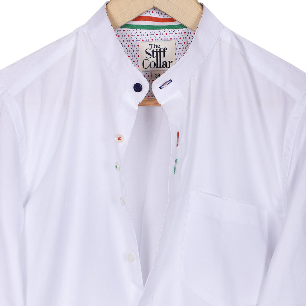 India Formal White Oxford Mandarin Collar Cotton Shirt