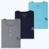 Soft Cotton Henley T-shirt Combo Pack Of 3 (Grey, Navy, blue)