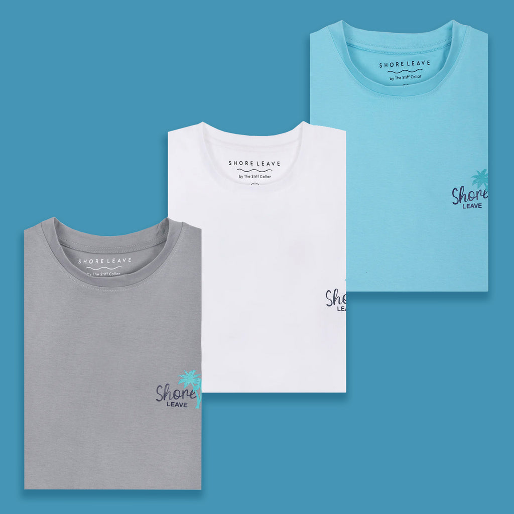 Round neck Premium Soft Cotton T-shirt Combo Pack Of 3 (Blue, White, Grey)