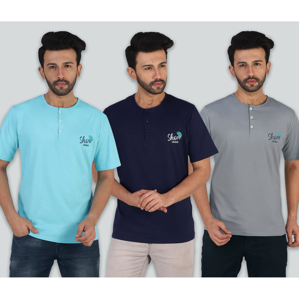 Soft Cotton Henley T-shirt Combo Pack Of 3 Navy, blue) Thestiffcollar.com