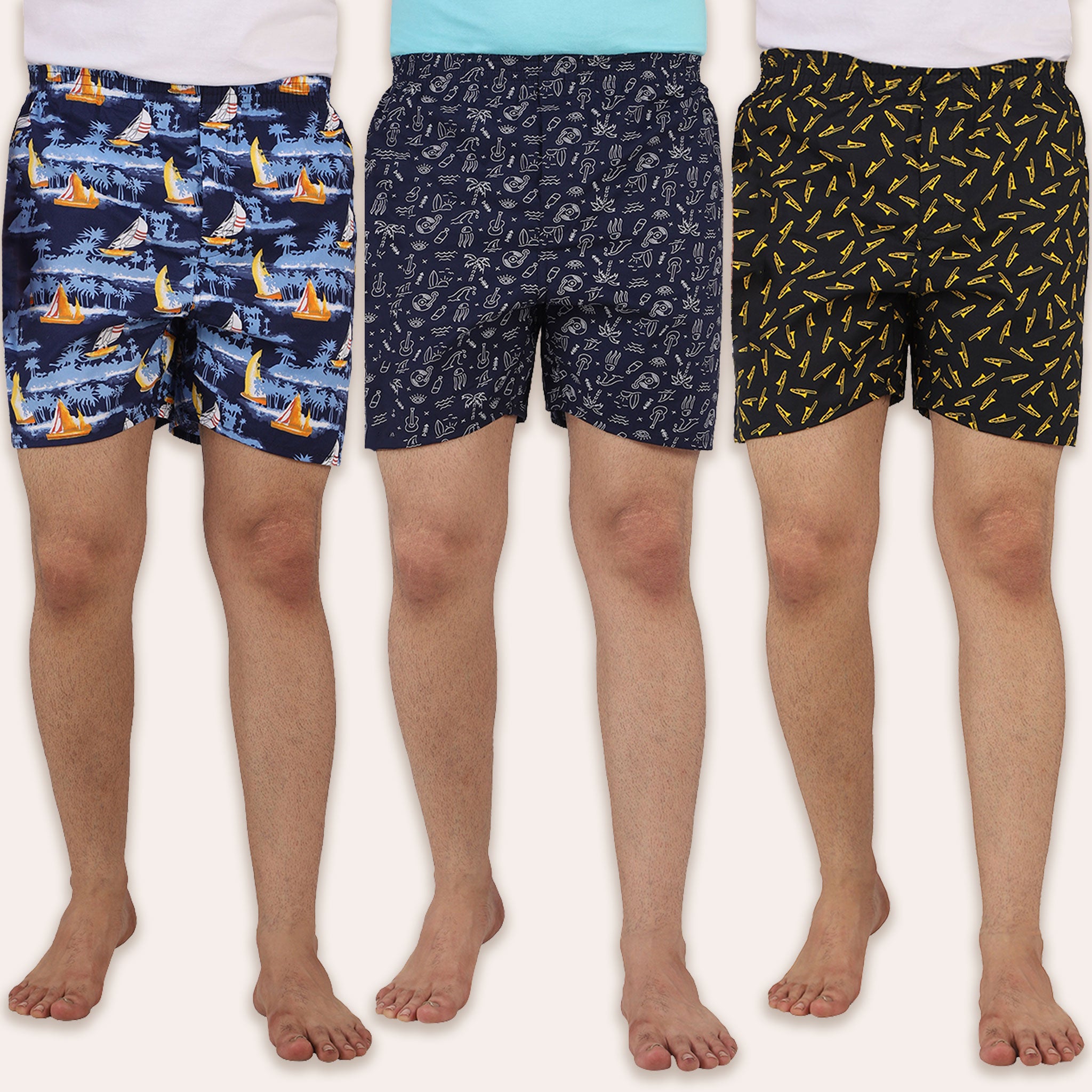 Pack of 3 Pure cotton Boxers (Navy, Blue, Black)