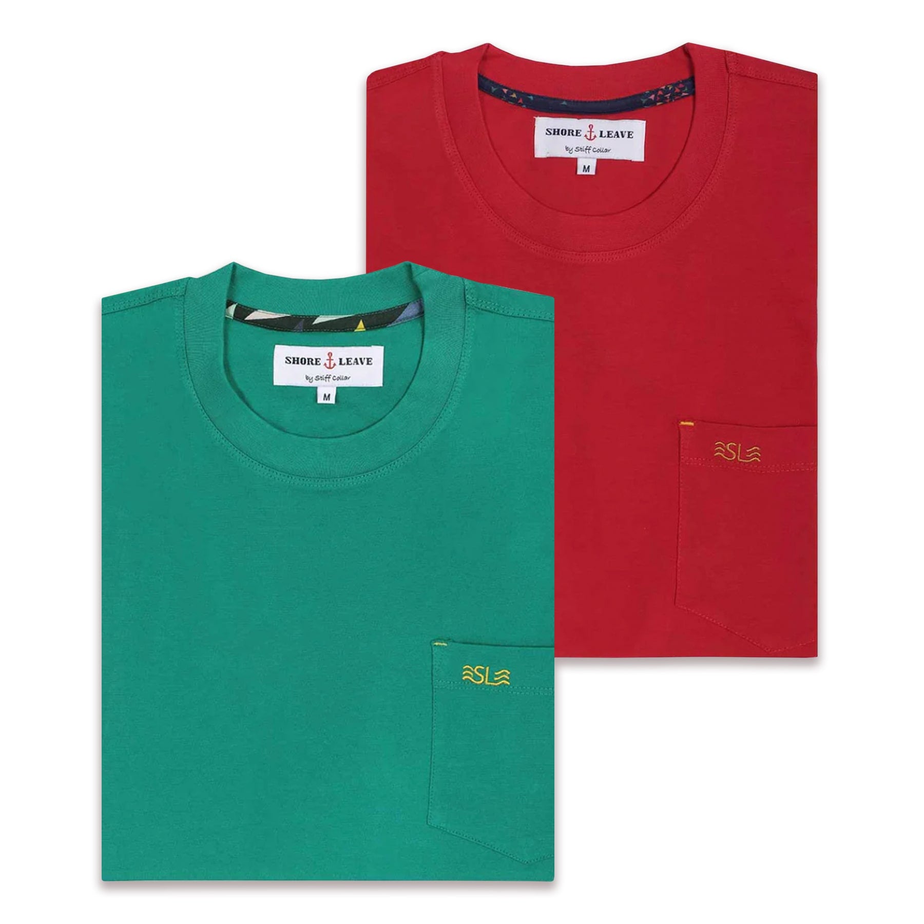 Bottle Green and Bright Red Round Neck Premium Washed T-Shirt combo.