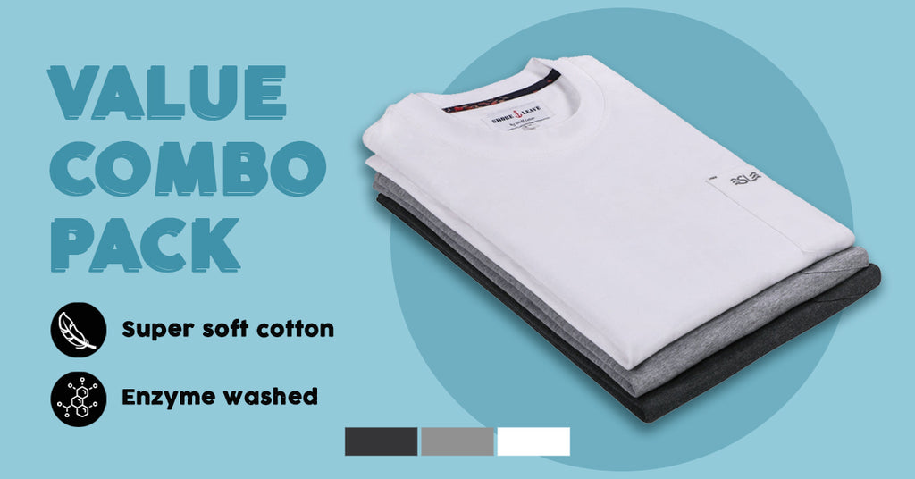 Round neck Premium Soft Cotton T-shirt Combo Pack Of 3 (Black, White, Grey)